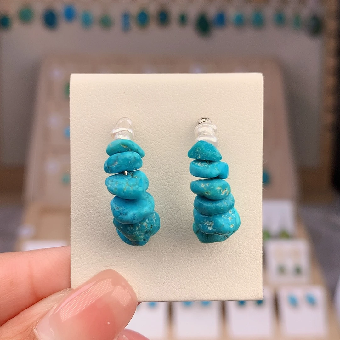 绿松石未镶嵌耳饰