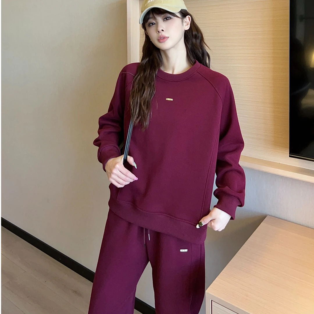 T083冬季新款加绒休闲时尚韩版潮流装饰标宽松运动套装24-233