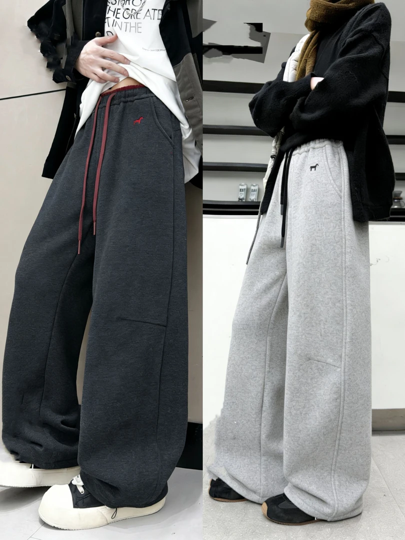 【加厚一体绒】2025冬季新款女大童加厚绒运动裤学生弯刀直筒裤3652
