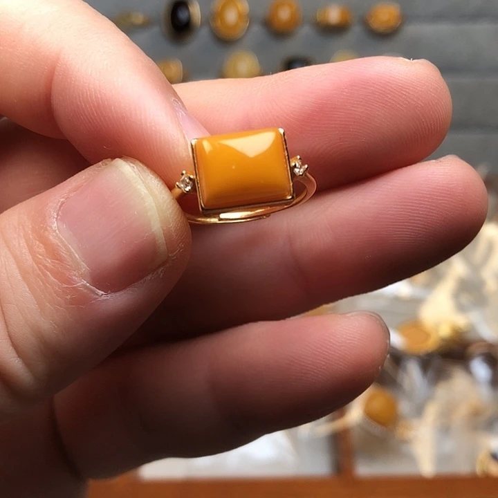 琥珀银S925镀金镶嵌戒指戒指7