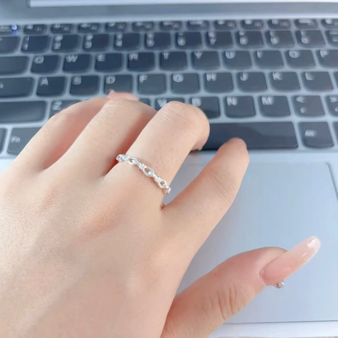 铜合金戒指 链条开口小众设计感戒指简约日常时尚通勤风