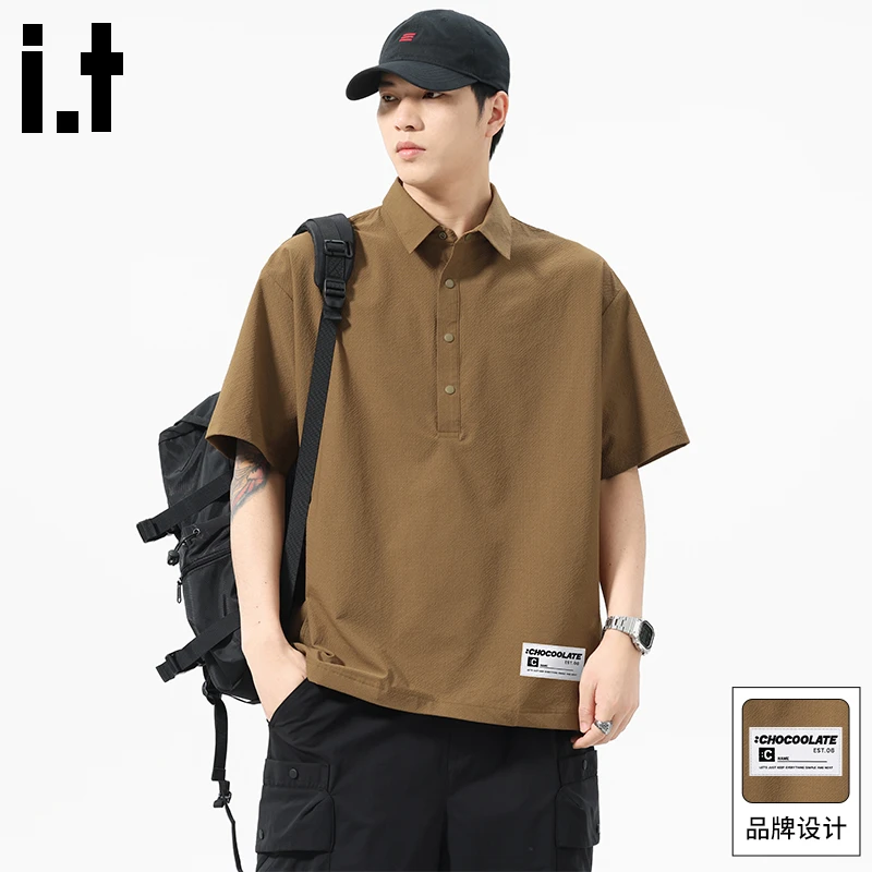 it:CHOCOOLATE美式复古短袖polo衫男士夏季薄款高端翻领T恤上衣潮