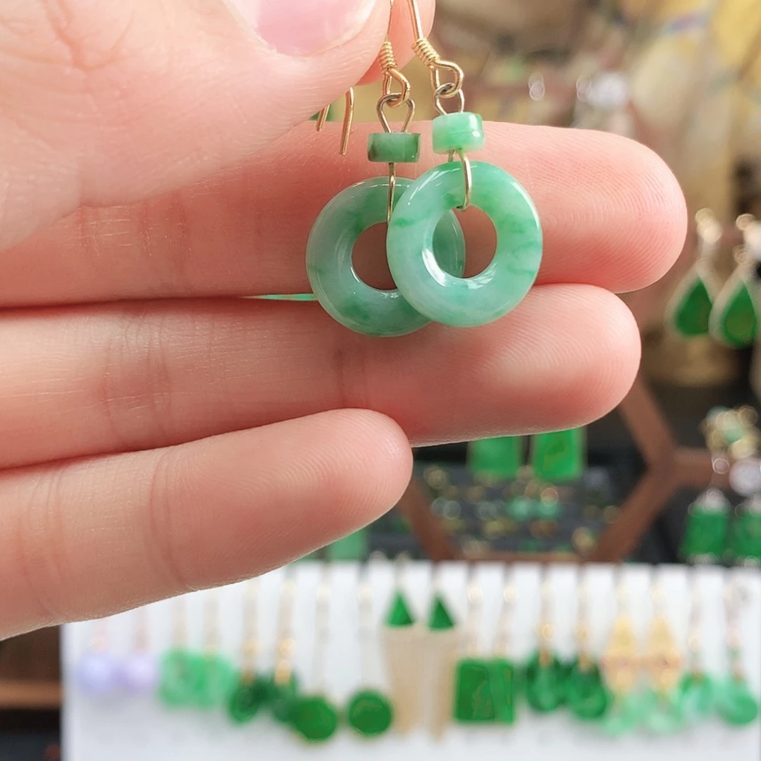 翡翠耳饰银S925镶嵌耳饰