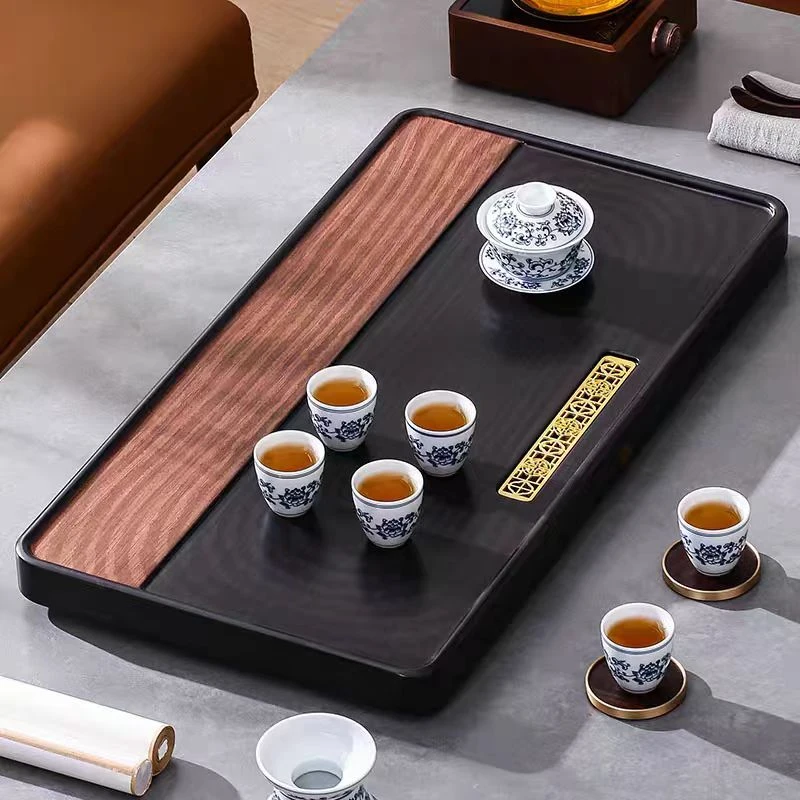 双色年华轻奢茶盘新款新中式家用长方形简约大号小型两用长方形