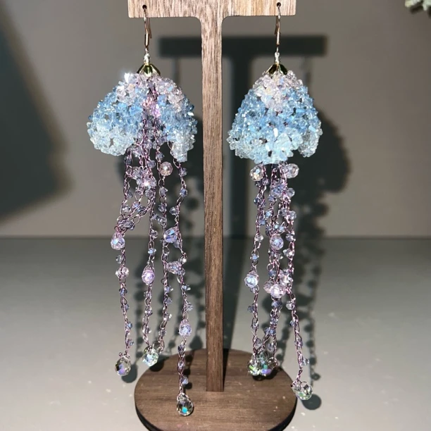 非金属仿水晶耳饰 西子家鸢尾花系列手工原创尾花耳环设计流苏款