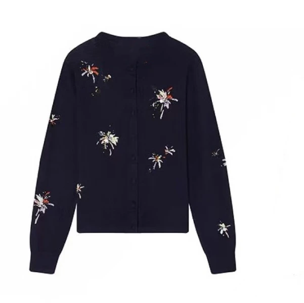 【夜雾烟花】2025春季新款时尚休闲刺绣针织开衫Y8222