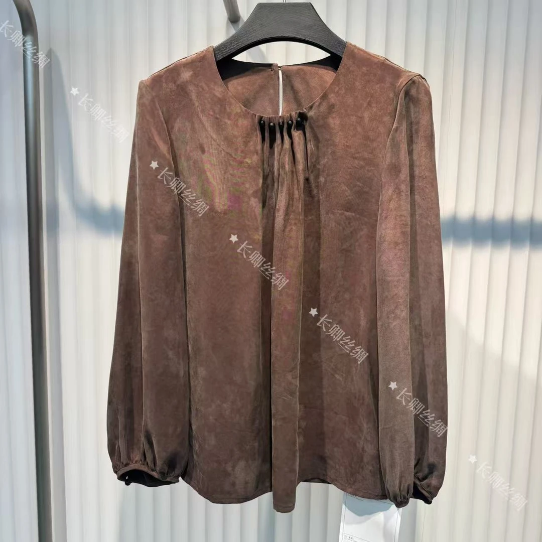 【长卿】新中式真丝大王缎两色国风长袖上衣D639