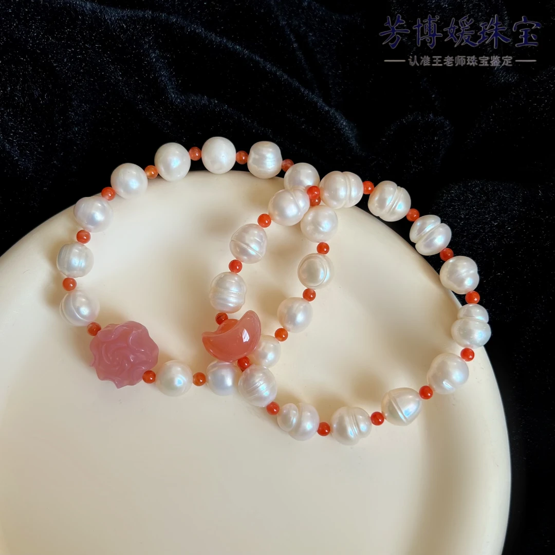 F055天然淡水无核珍珠异形珠9+mm设计款单圈手串 多样性发其一