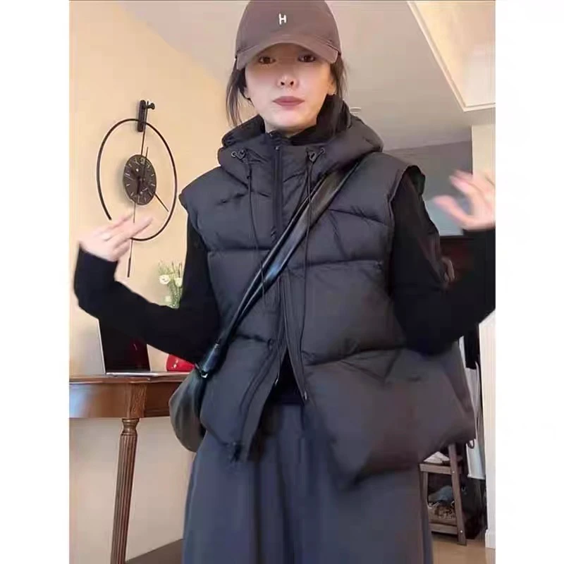 轻柔泡芙马甲短款 2025新款冬装连帽时尚薄款羽绒无袖马夹1301