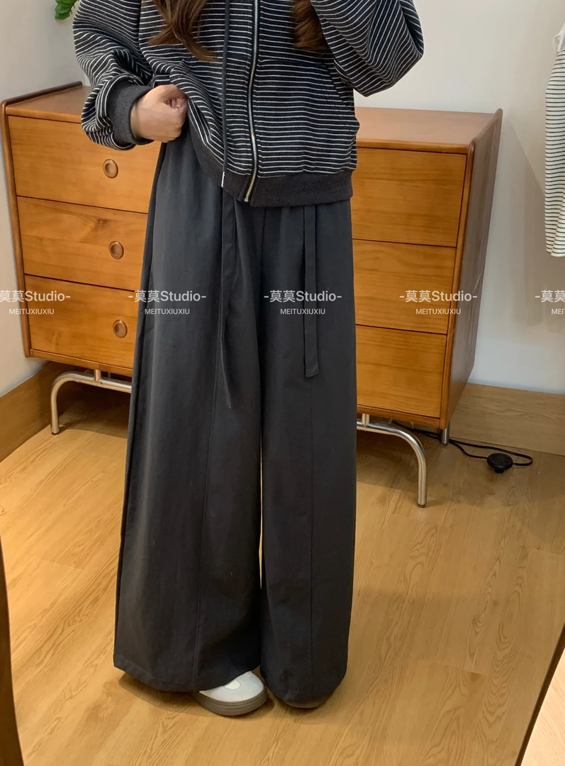 韩系松弛感抽绳弯刀休闲裤2025q新款显瘦百搭宽松长裤女581
