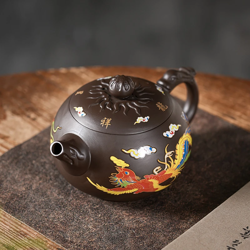 紫砂凤鸣变色龙凤紫砂壶功夫茶具茶壶遇热变色半手工龙凤呈祥送礼