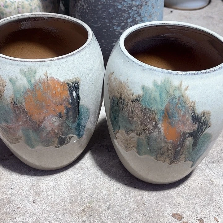 紫砂茶碗油画口径14高度21