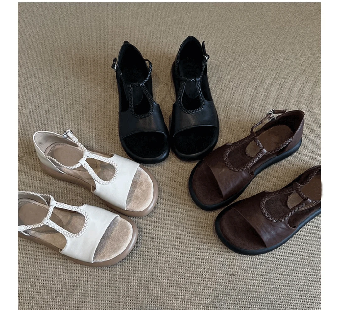 娆娆·夏季编织扣带厚底舒适露趾时尚夏天小众罗马风凉鞋女人T385