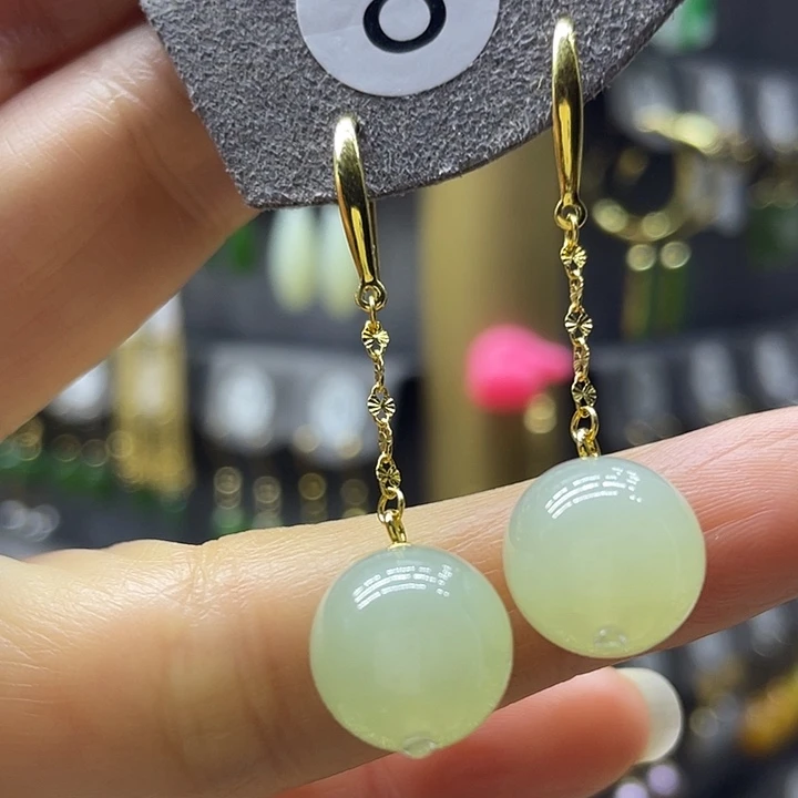 和田玉银S925镀金镶嵌耳饰