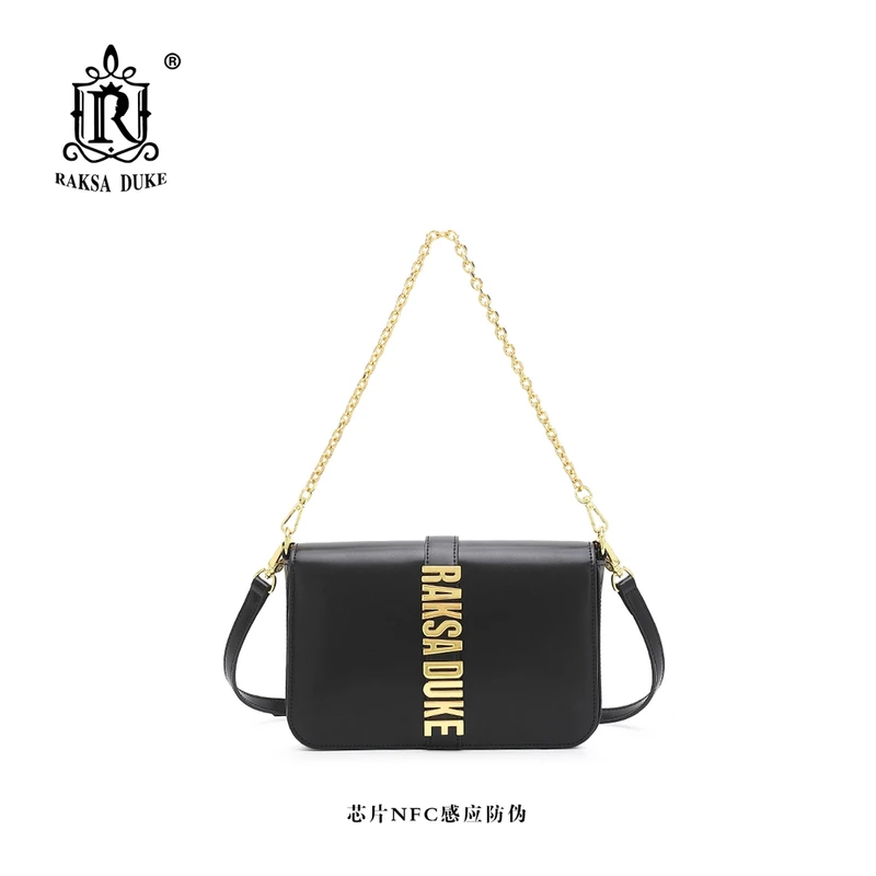 【羽乔专属】R RAKSA DUKE/罗萨公爵女士新款黑色单肩斜挎包R0998
