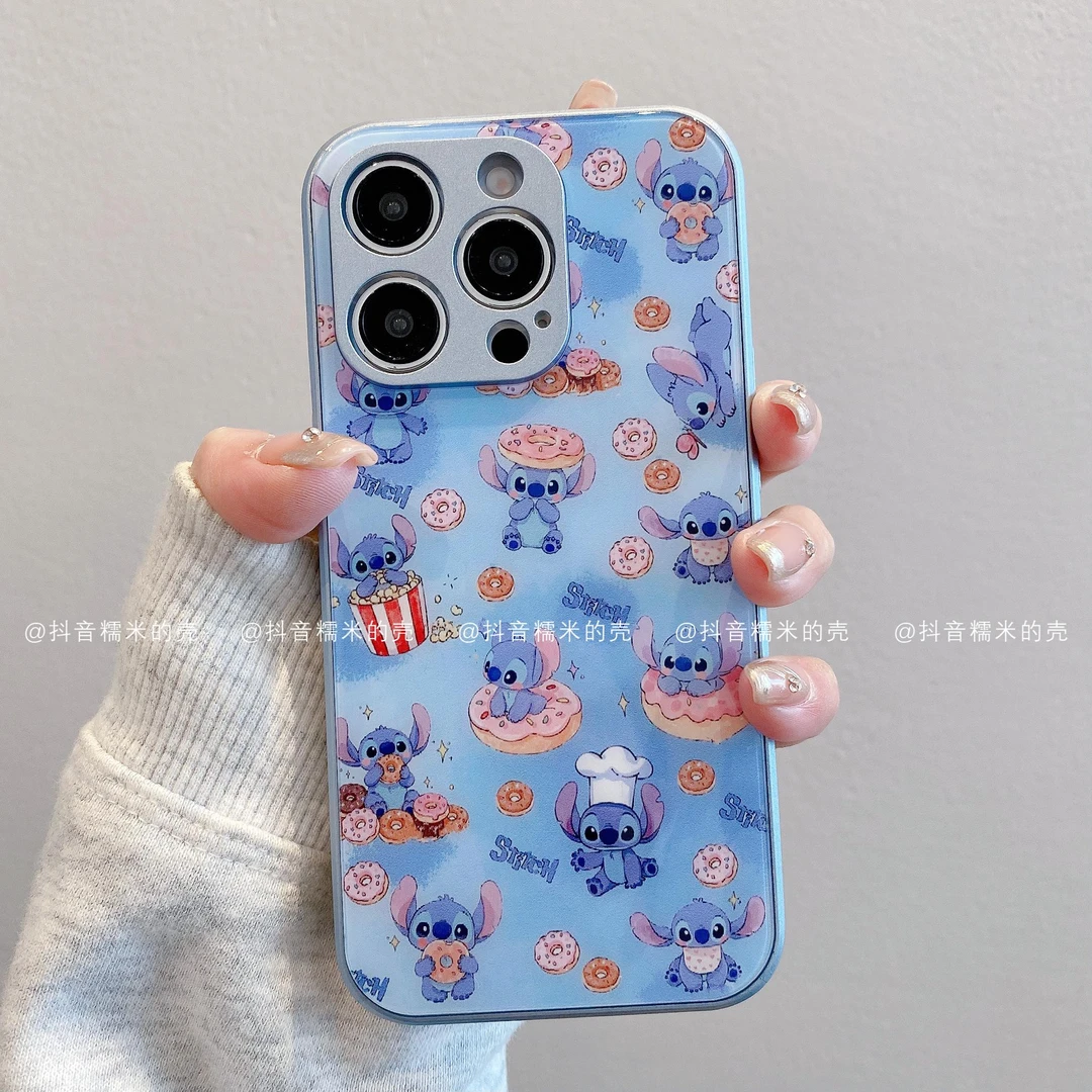 （苹果）金属玻璃适用苹果16promax/15/14/13/12/11手机壳甜史迪仔