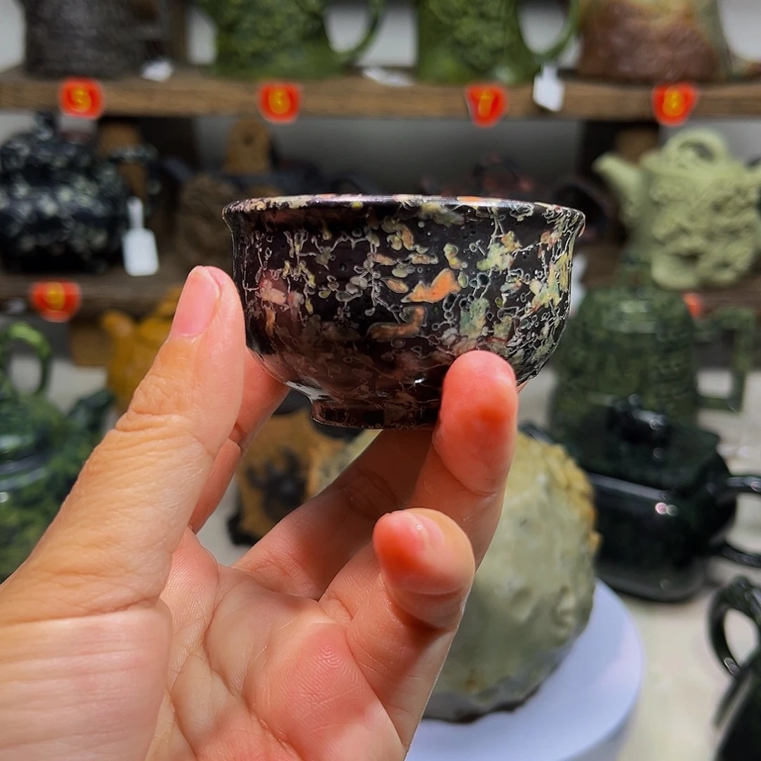 石材梅花玉安山玉品茗杯50c