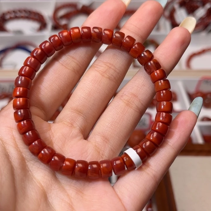 南红玛瑙未镶嵌手链精工直切药片牛血红双色7mm