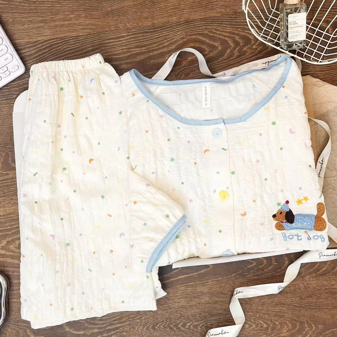 【长袖长裤】《短袖短裤》胖女生大码女生胖mm睡衣女套装款甜美家居服