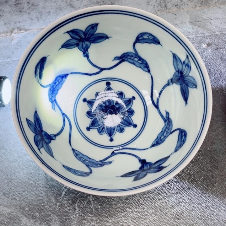 青花玲珑6寸面碗手绘栀子花