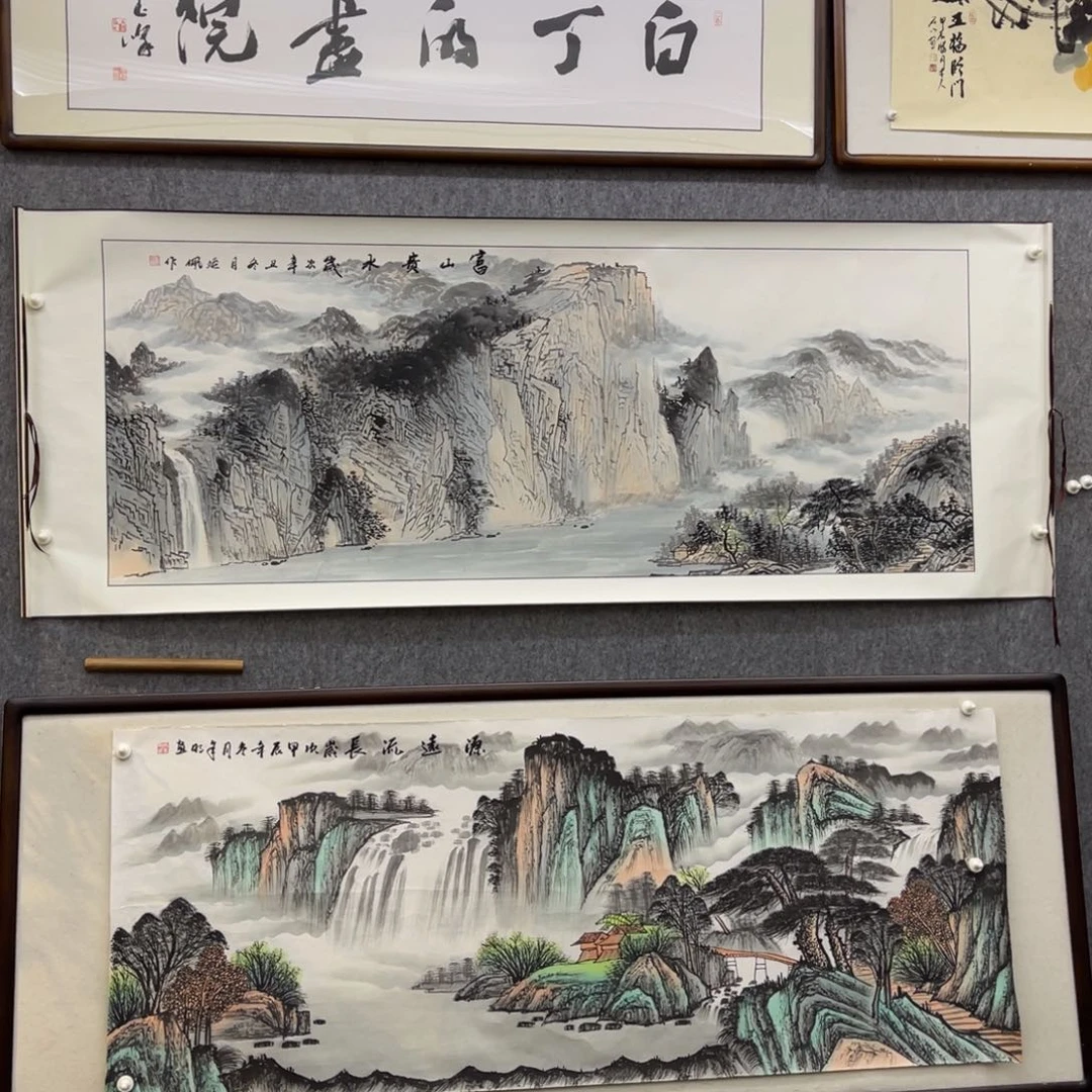 国画六尺富山贵水山水卷轴一幅