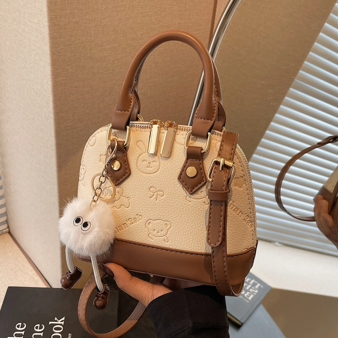 01撞色贝壳包2025新款潮质感百搭撞色手提包休闲洋气单肩包斜挎女