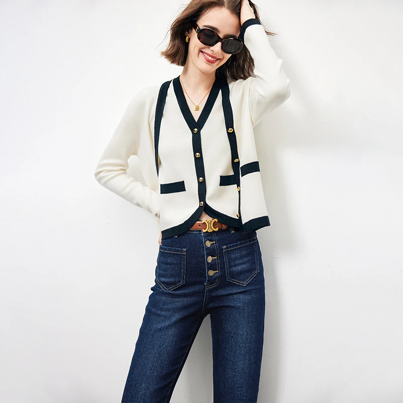 【达人专属】法曼萱羊毛小香风针织开衫外套女春款设计感时尚