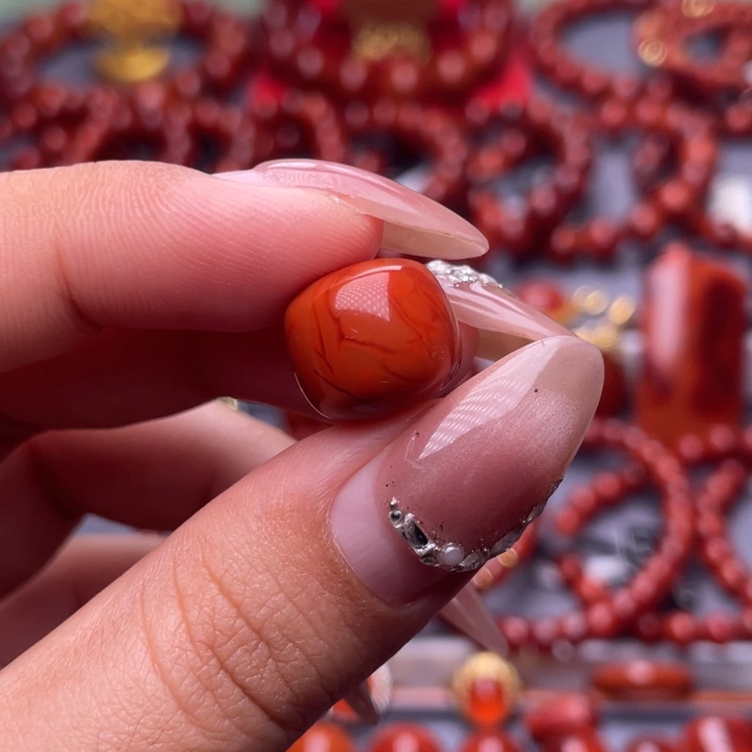 南红玛瑙未镶嵌其他原矿）13.5mm瓦西柿子红满肉虎皮老型单珠