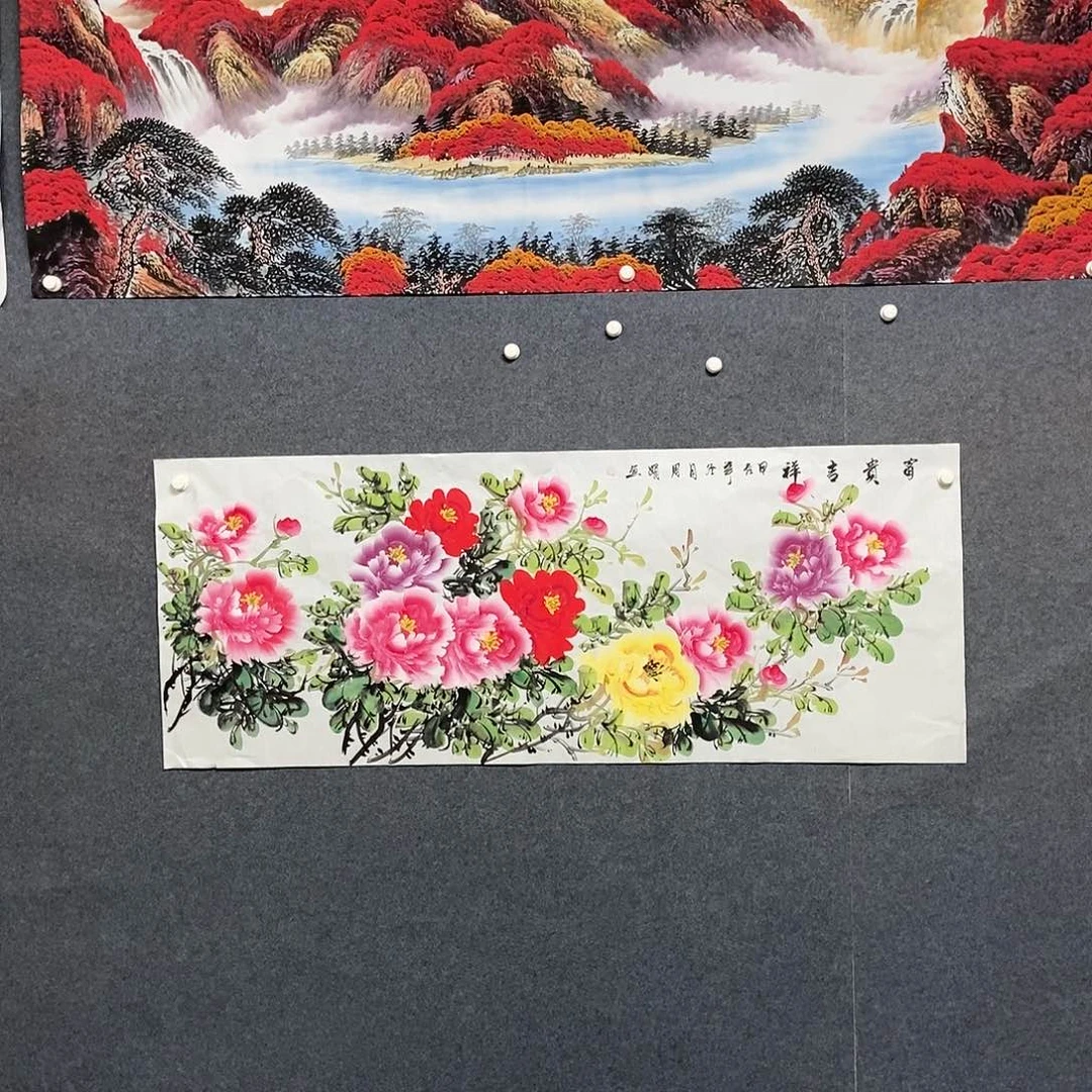 国画小六尺牡丹一副