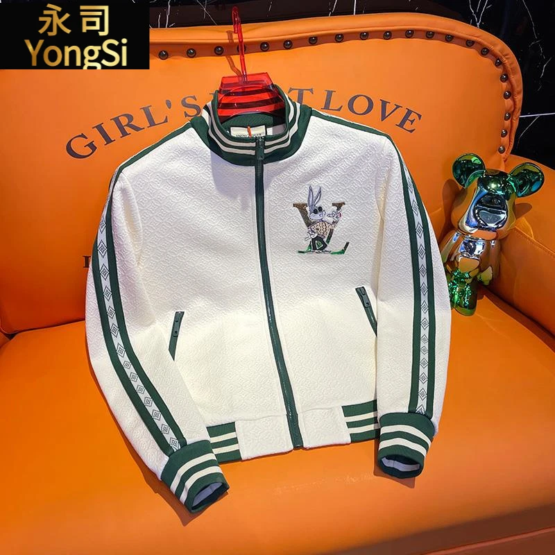 欧洲站高端提花休闲外套男潮牌潮流2025秋冬新款男士立领夹克上衣