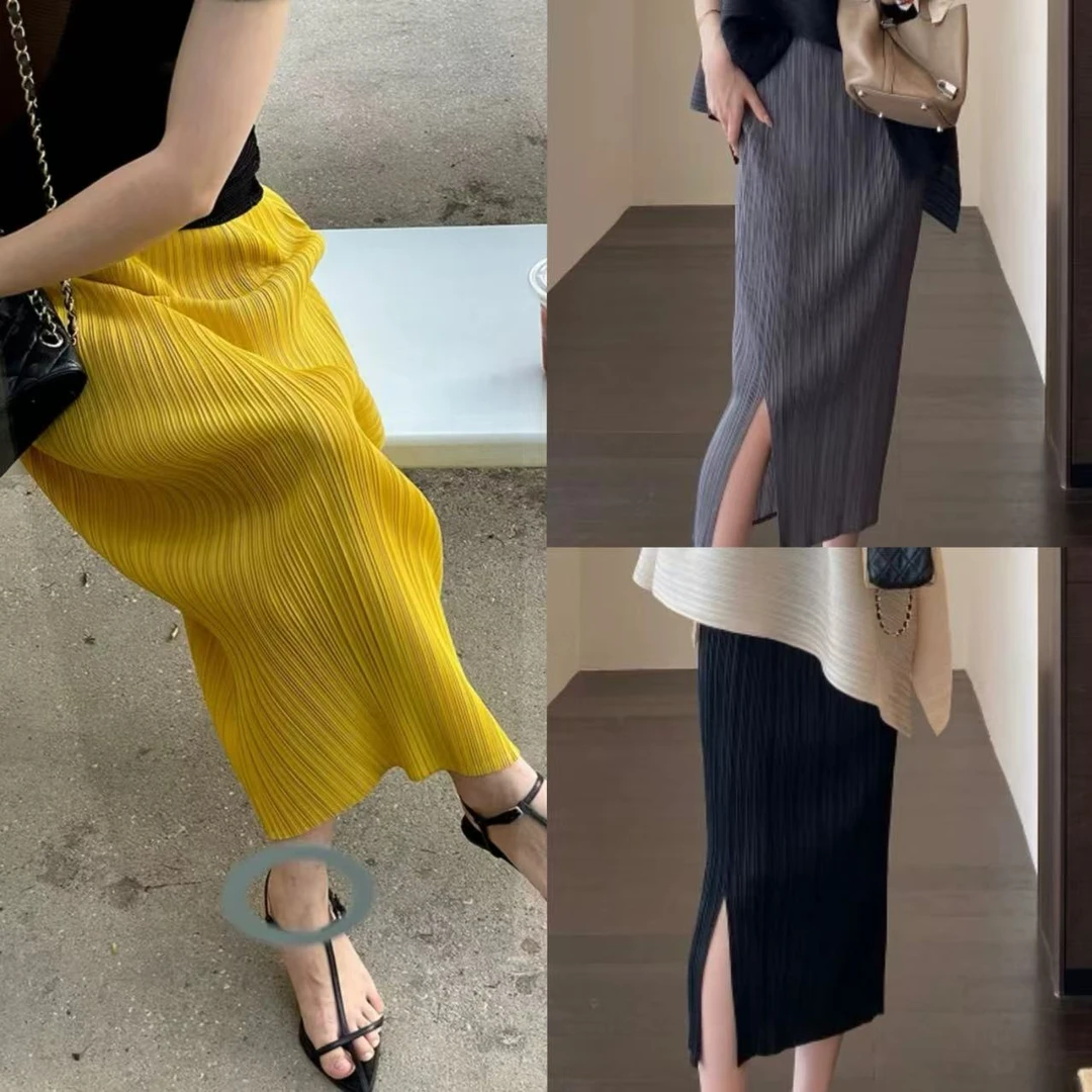 FF M腰66-130长75气质显瘦微弹百褶裙小众设计感纯色 7919