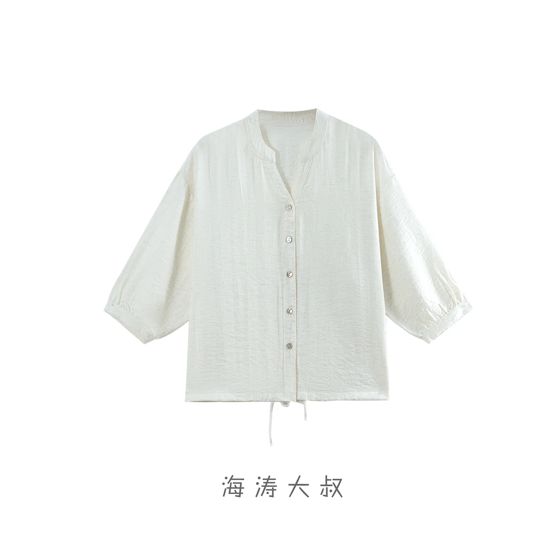 【海涛大叔】天然混纺抽绳显瘦亚麻开衫