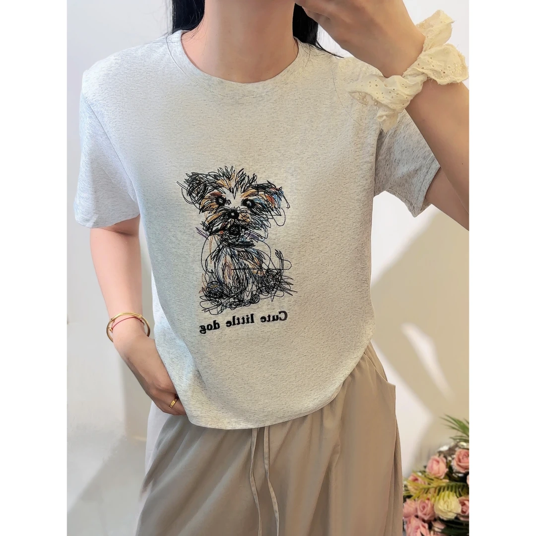 【凌乱小狗】版型很好圆领简约设计感百搭显瘦正肩T恤短袖1436