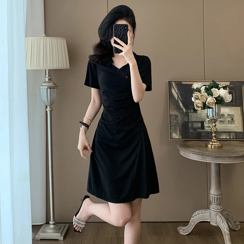 黑色高级感V领气质连衣裙2025夏季新款小香风减龄短裙小个子穿搭