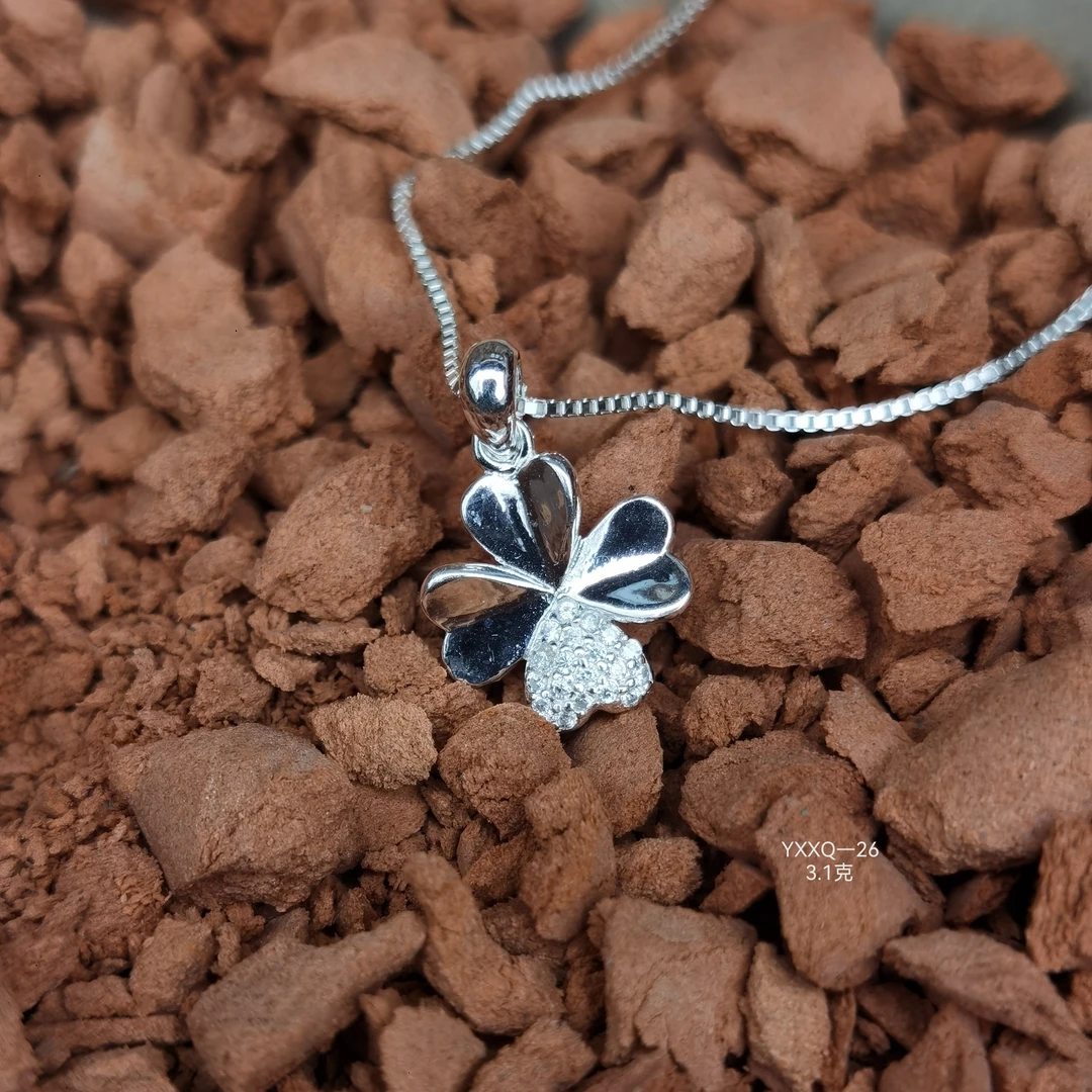 吊坠足银 纯银四叶草项链女ins冷淡风幸运草锁骨链高级感配饰小众