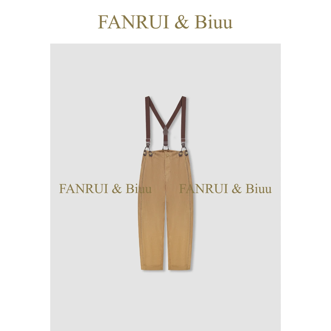 FANRUI/泛芮「晚枫」亚麻天丝时髦复古百搭夏季直筒背带裤女B16691