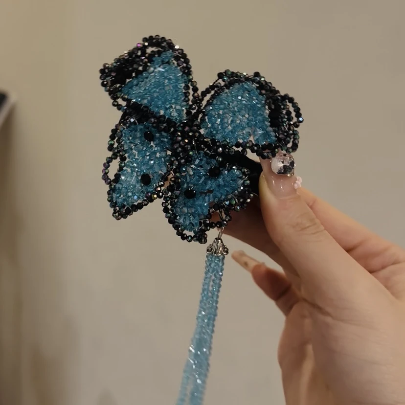 茜子风系列高定蓝蝶恋蝴蝶系列鸭嘴夹网红发饰头饰