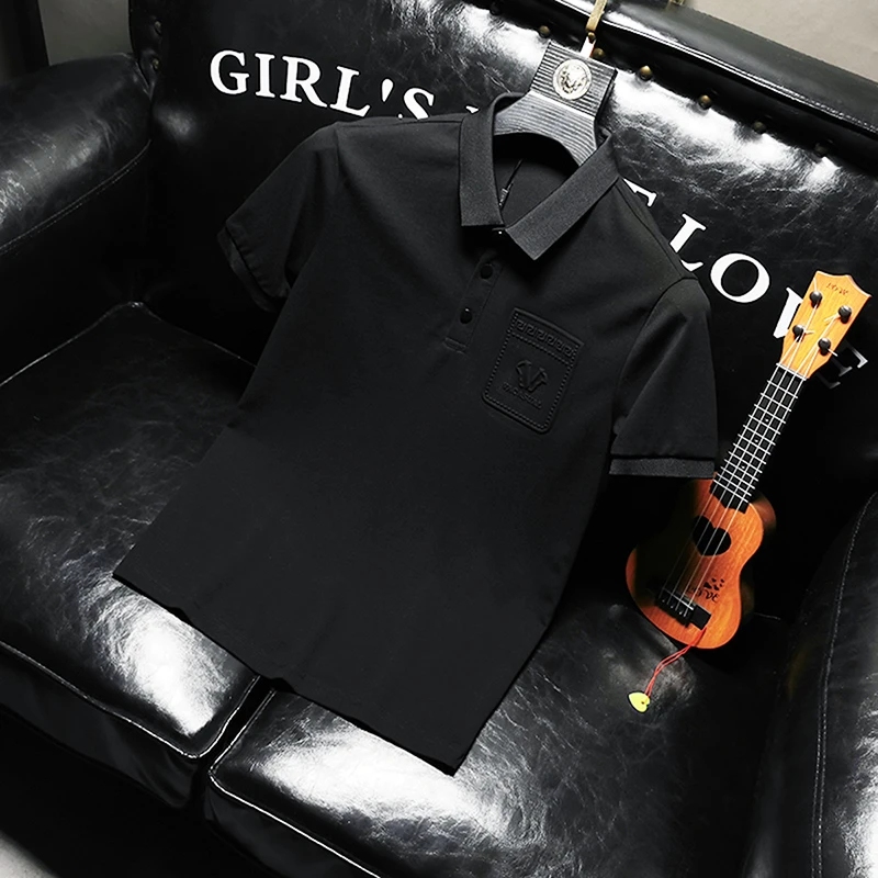 轻奢时尚欧货潮牌男士翻领夏季提花商务休闲短袖t恤修身百搭半袖