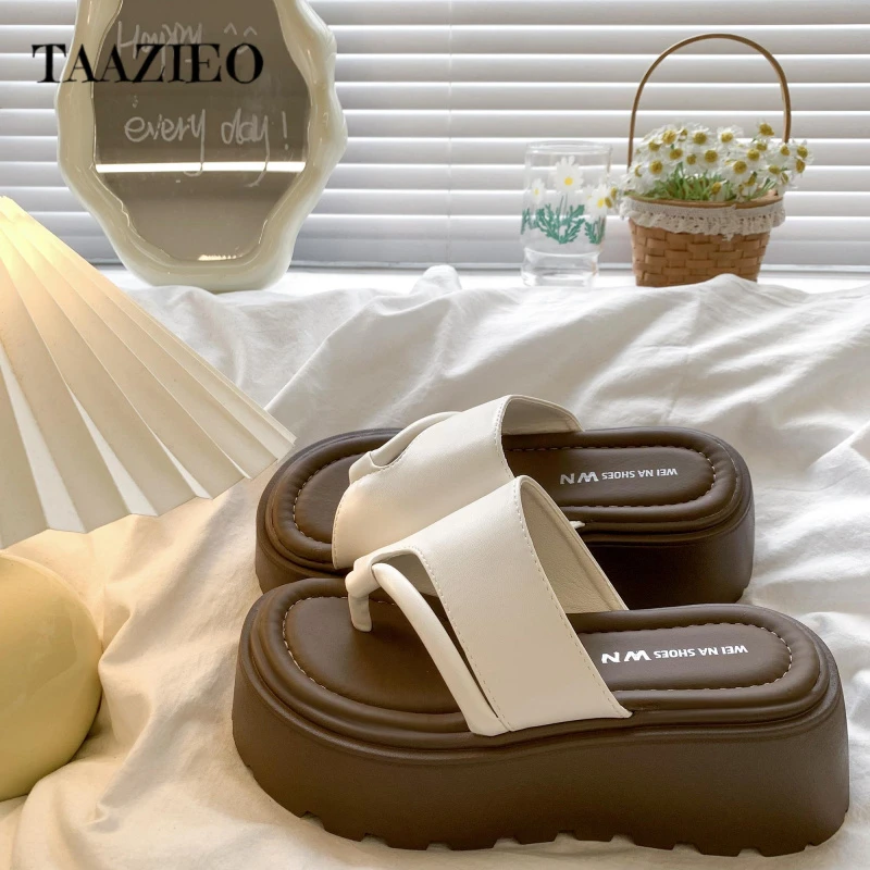 TAAZIEO厚底增高人字拖鞋学生夏季外穿2025新款休闲凉拖鞋小交叉