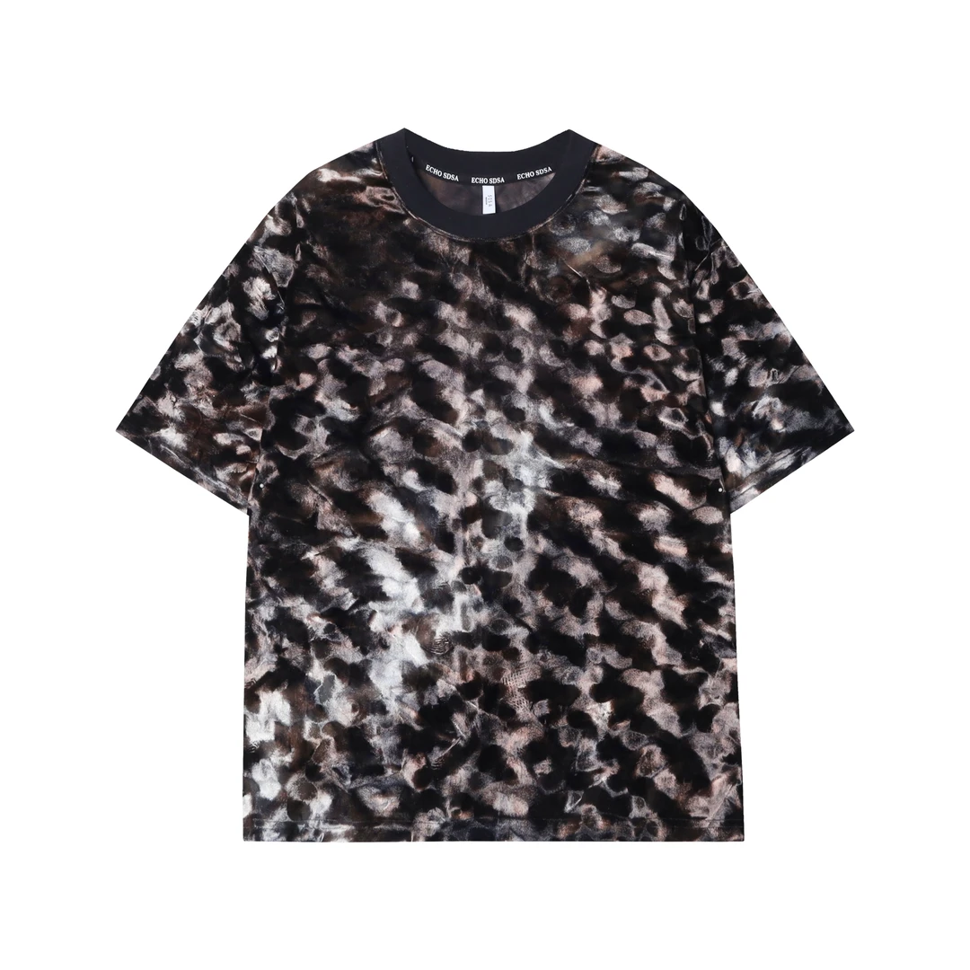 T637夏季新款迷彩印花T恤时尚扎染男士短袖满印潮流上衣