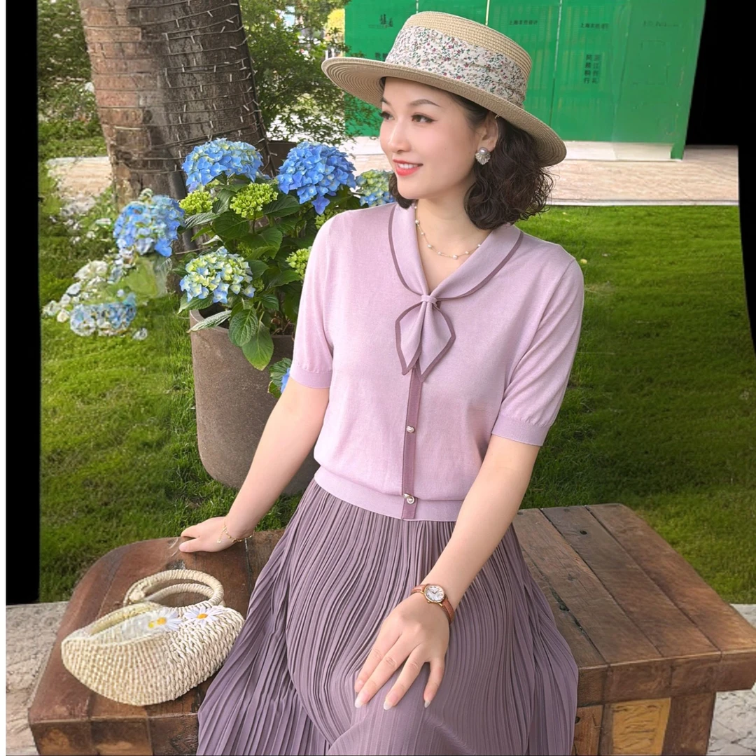 ［飘带款］短袖圆领套头衫夏款时尚气质百搭