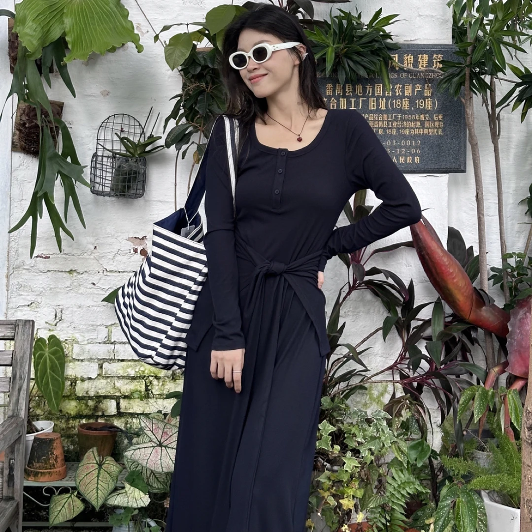 法式高级感A字垂感连衣裙2025秋季新款今年流行爆款修身包臀长裙