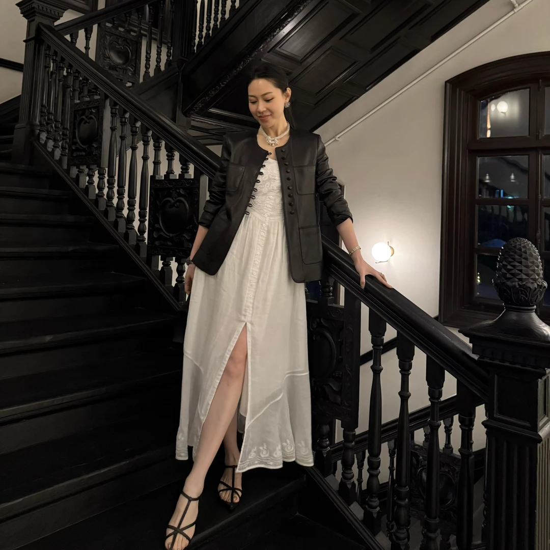 王嬛嬛MsLime【海岛】2025新款100苎麻白色连衣裙 HD2A1017