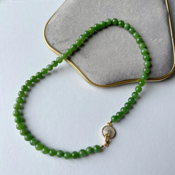 【晶雁优选】±8mm和田玉碧玉无黑小欢喜项链气质时尚绿色单圈百搭