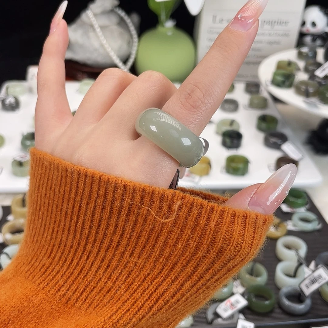 和田玉未镶嵌戒指h9奶绿墩墩18.2扩18.7买断不退换