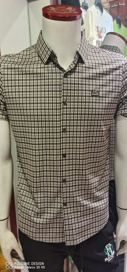 夏季新款男士短袖格子衬衫桑蚕丝材质休闲百搭