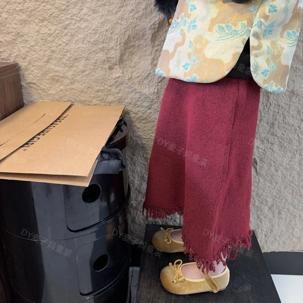 现MZ.儿童冬季新款年款气质百搭纯色直筒毛线针织半身裙1334