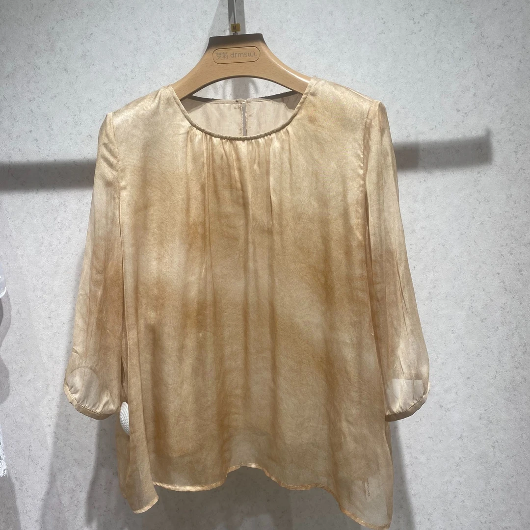 梦燕夏季女时尚百搭气质优雅宽松休闲舒适简约真丝上衣7BS01B5003