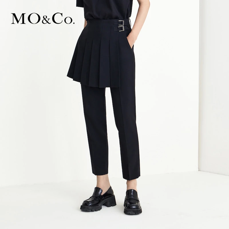 【妍妍甄选】MOCO春压褶裙摆式腰封锥形裤休闲裤女休闲MBB1PATT02