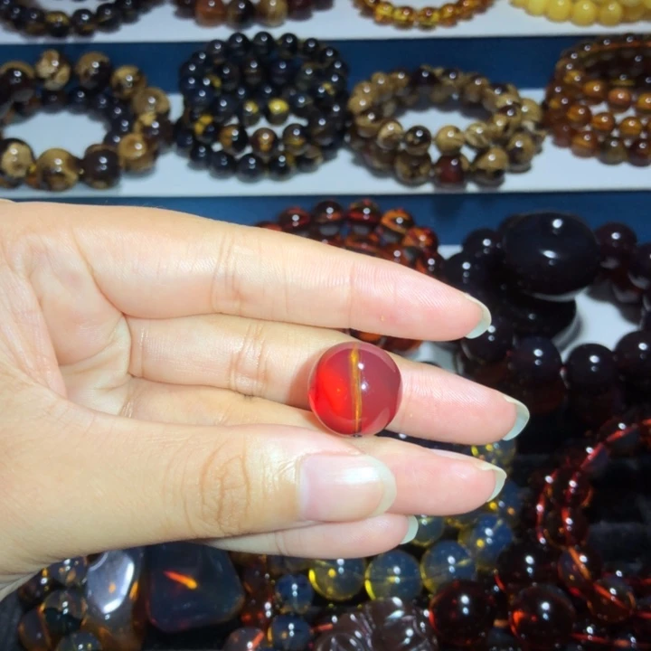 琥珀未镶嵌手链5A净水妖孽火彩红蓝珀单珠